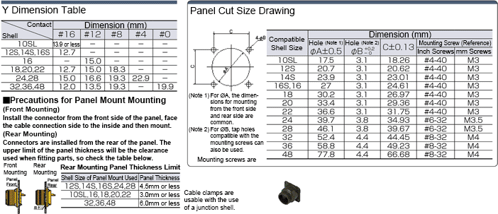 Dimension Table / Dimensional Drawing 