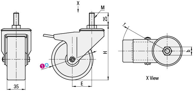 Screw-in Casters  Medium Load  Wheel Material: Polypropylene:Related Image