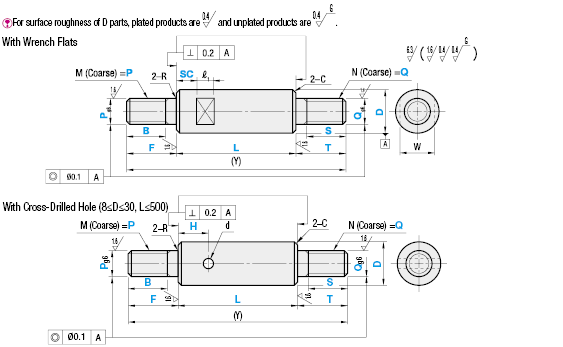 Both Ends Threaded with Wrench Flats/Cross-Drilled Hole:Related Image