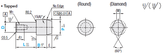 Locating Pins - High Hardness Stainless Steel Large Head, Tapered (Tapped):Related Image