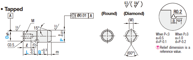 Locating Pins - Large Head Tapered - Nonmagnetic- Tapped:Related Image