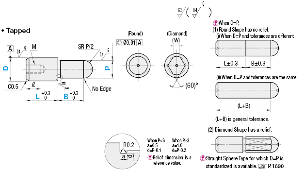 Locating Pins - Sphere Small Head, DP Tolerance Selectable - Tapped:Related Image