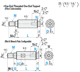 Circular Posts/One End Threaded One End Tapped with Pilots at Both Ends:Related Image