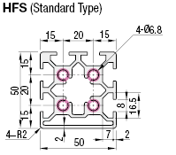 Aluminum Extrusion 6 Series/slot width 8/50x50mm:Related Image