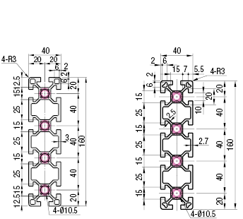 Aluminum Extrusion 8 Series/slot width 10/40x160mm:Related Image