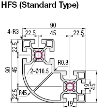 Aluminum Extrusion 8-90 Series/slot width 10/Shape R, 90x90x45mm:Related Image