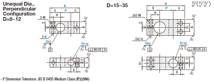 Strut Clamps - Unequal Dia., Perpendicular Configuration, Hole Pitch Selectable:Related Image