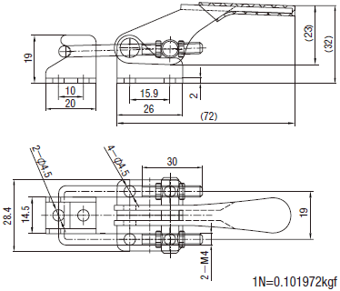 (Economic Type) Bottom fixed closing pressure of latch Type toggle clamp 1630N Dimensional Drawing