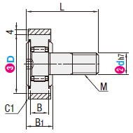 Nylon coated cam follower hex socket on head dimensional drawing