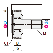 Nylon coated cam follower hex socket on head dimensional drawing