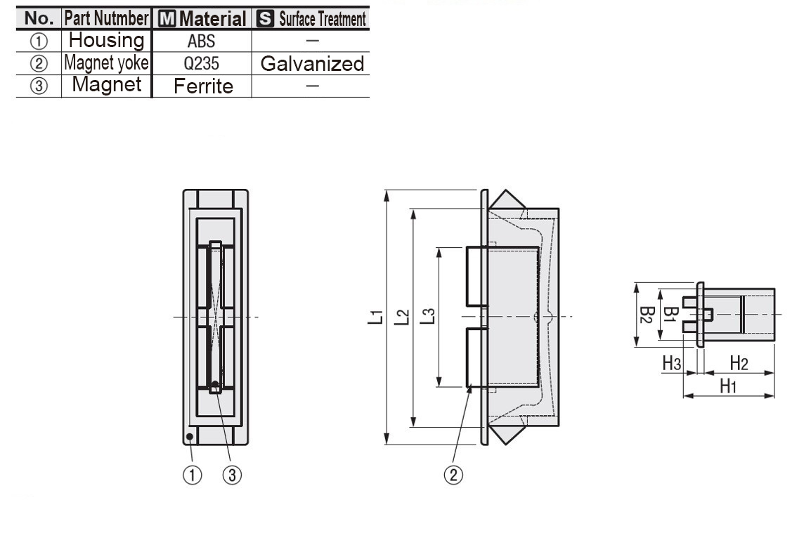 Economic type Magnetic catch Standard embedded type Dimensional drawing