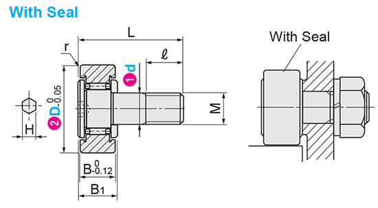 Economy series stainless steel cam follower (arc type) Dimensional drawing