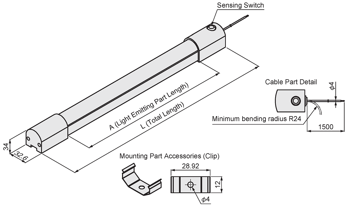 LED Lighting Standard Type Dimensional Drawing