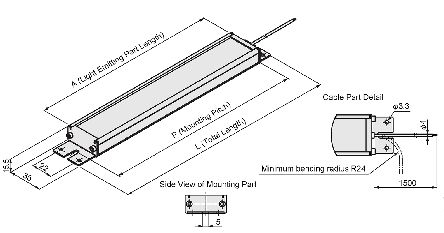 LED Lighting Standard Type Dimensional Drawing