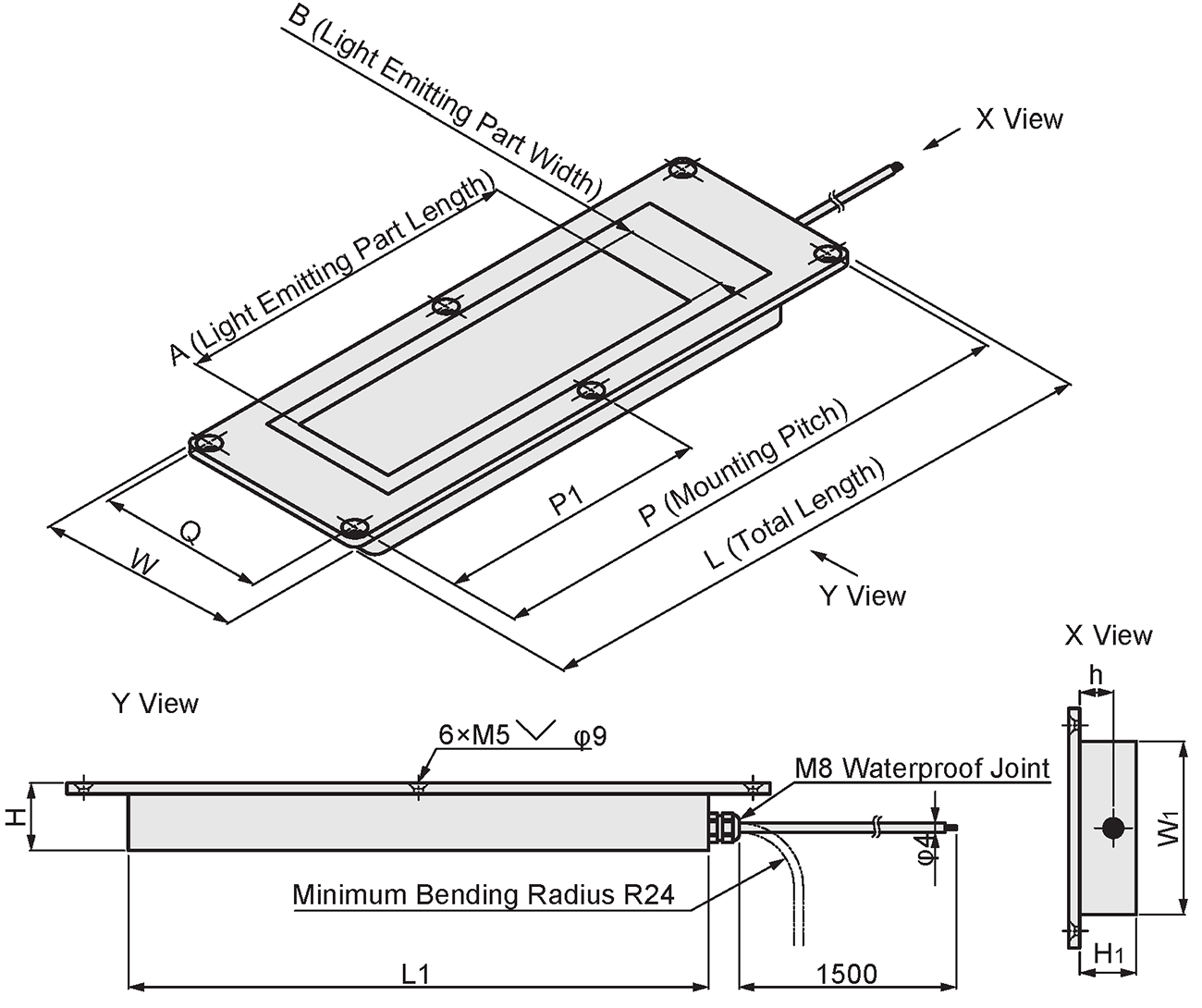 LED Lighting Standard Type Dimensional Drawing