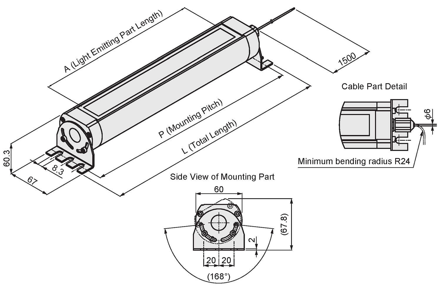 LED Lighting Standard Type Dimensional Drawing