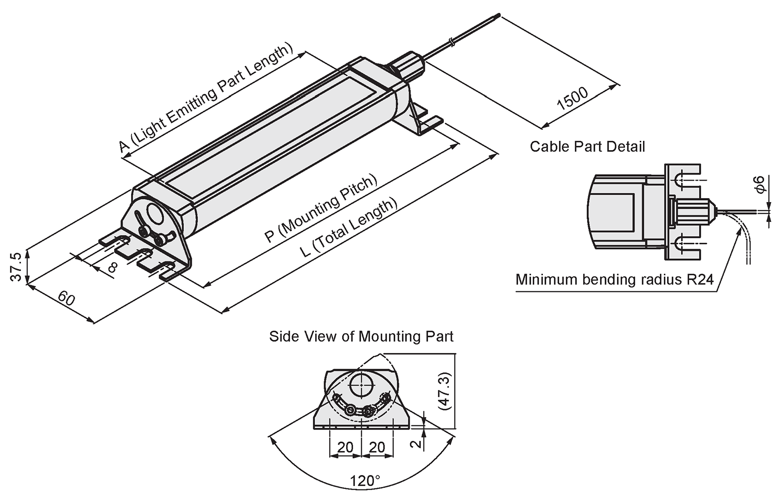 LED Lighting Standard Type Dimensional Drawing