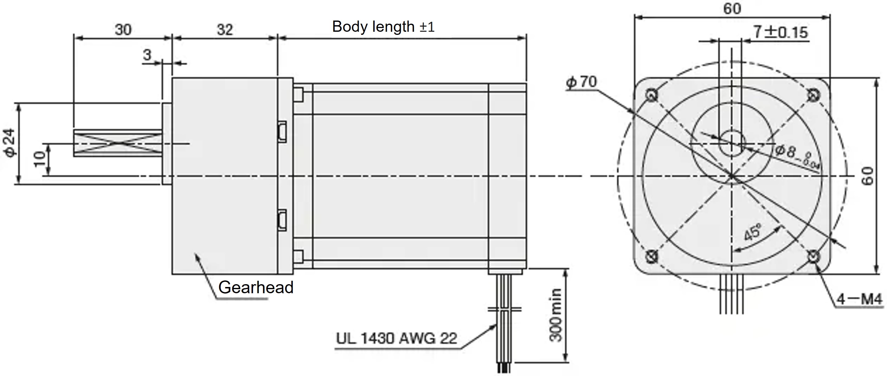 Stepping motor dimensional drawing