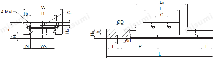 MISUMI Miniature Linear Guide Slider dimension drawing