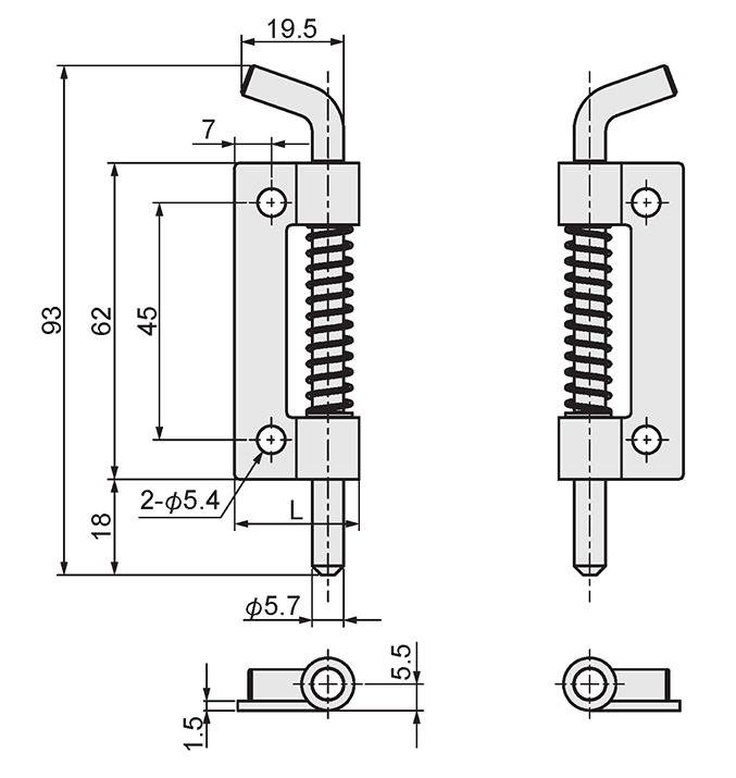 Economy series Detachable Hinges With Spring Dimensional Drawing