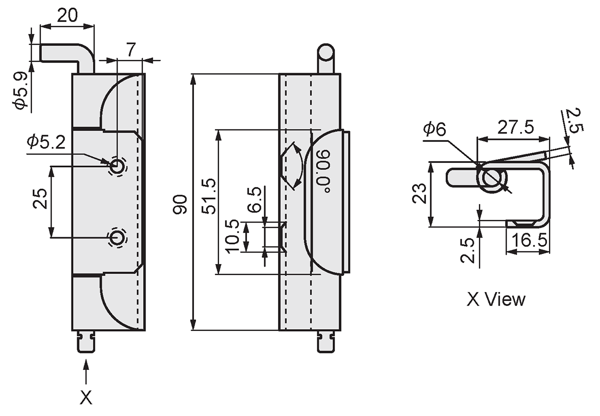 Economy series Detachable Hinges With Spring Dimensional Drawing