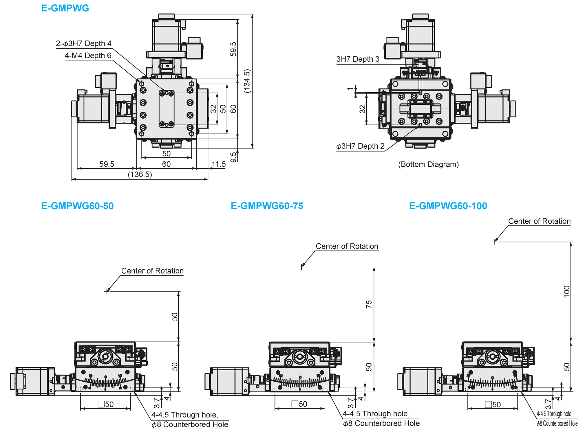 MISUMI Economy series Auto Goniometer Stages E-GMPWG Series Dimensional Drawing