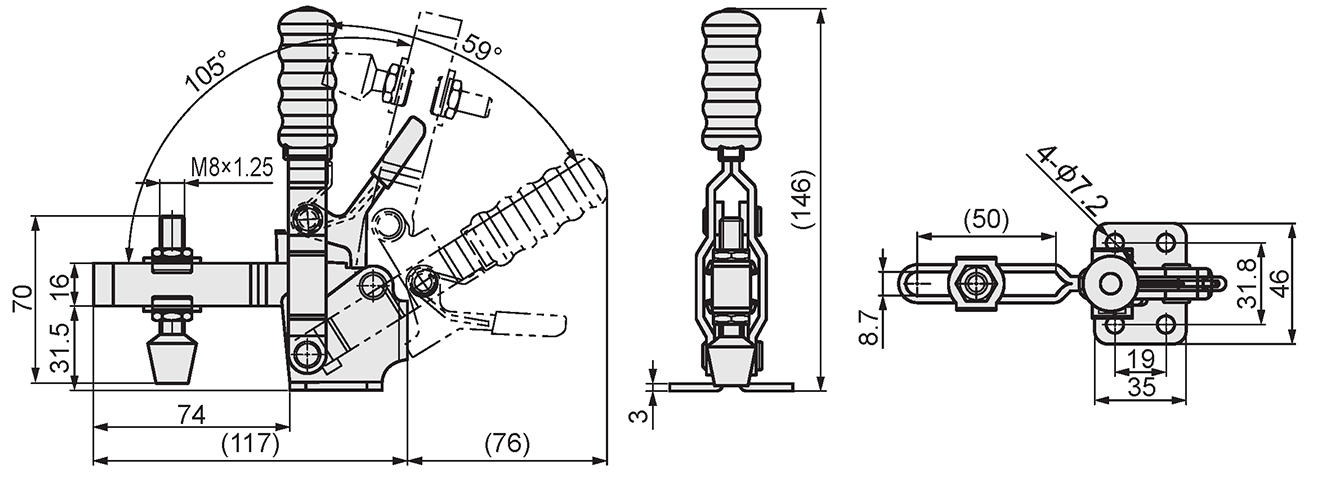 One-Touch Clamp Dimensional Drawing