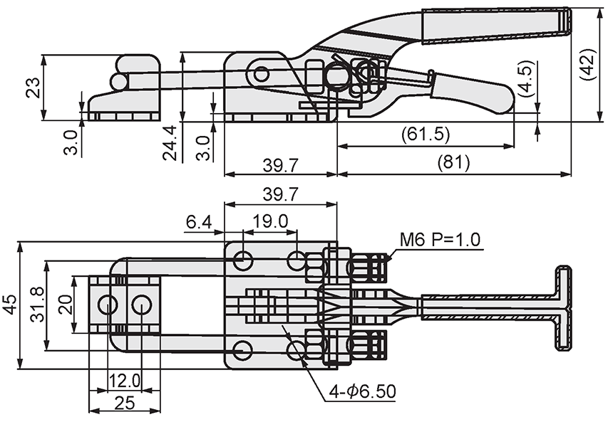 (Economy Series) Bottom fixed closing pressure of latch Type toggle clamp 1630N Dimensional Drawing