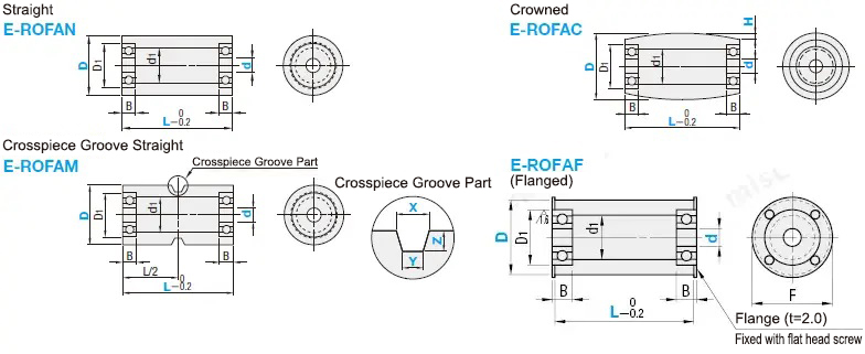 Specifications Drawing of MISUMI Idlers for Flat Belts Width L=25-100