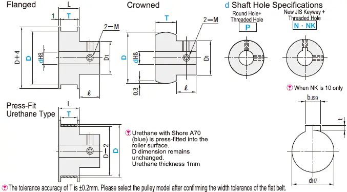 Specifications Drawing of MISUMI Flat-belt Pulleys