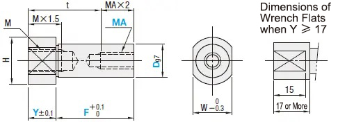 Cantilever Pins Screw Mount/Tapped, Standard Dimensional Drawing