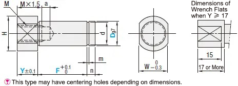 Cantilever Pins Screw Mount, Retaining Ring, Standard Dimensional Drawing