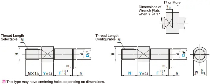 Cantilever Pins Threaded with Retaining Ring Groove Dimensional Drawing