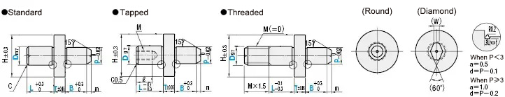 Locating Pins Shouldered, Tapered, Shoulder Thickness Configurable, Dimensional Drawing