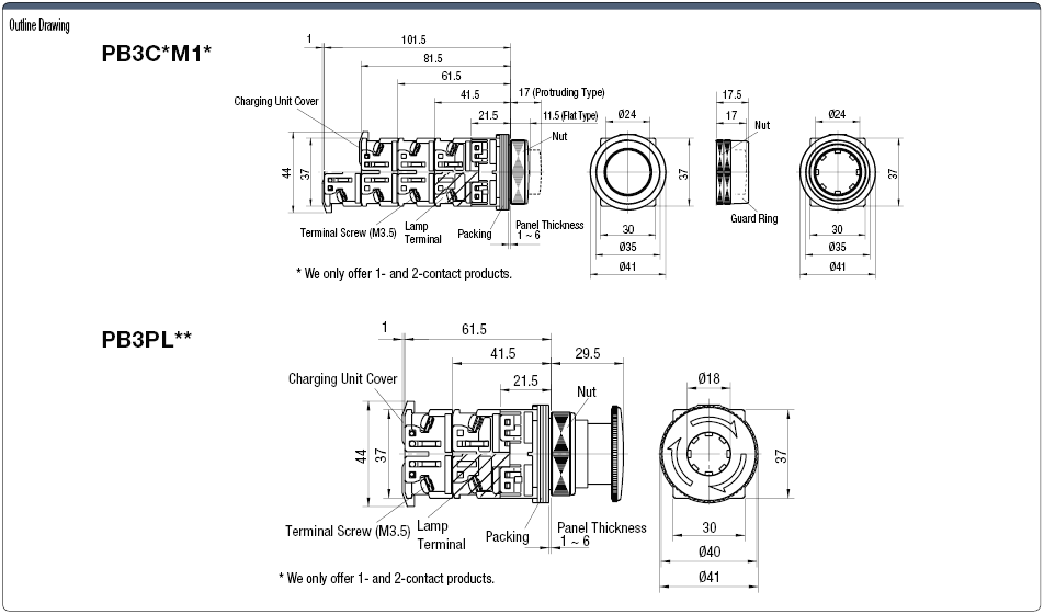 Non-illuminated Pushbutton Switch Mounting Hole Ø 30:Related Image