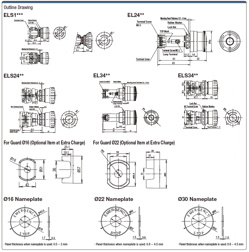 Illuminated Emergency Stop Switch Mounting Hole Ø 16, Ø 22 Ø 30:Related Image