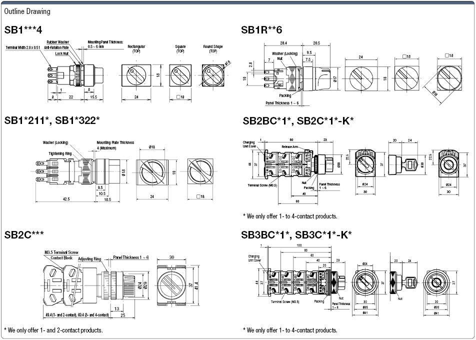 Selector Switch Mounting Hole Ø 16, Ø 22, Ø 30:Related Image