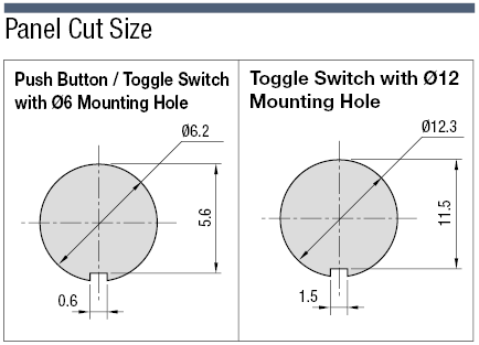 Toggle Switch Mounting Hole Ø 6, Ø 12:Related Image