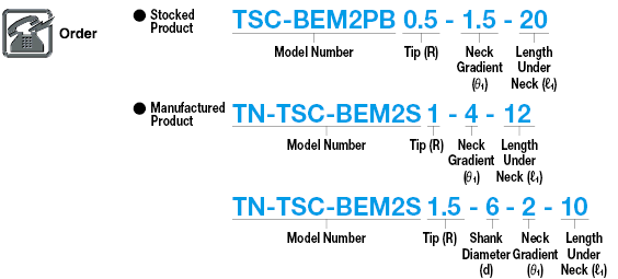 TSC series carbide tapered neck ball end mill, 2-flute / tapered neck model:Related Image