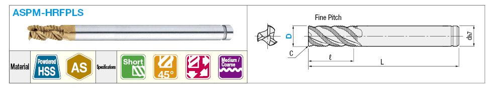 AS Coated Powdered High-Speed Steel Roughing End Mill, 45° Spiral, Short, Long Shank, Center Cut:Related Image