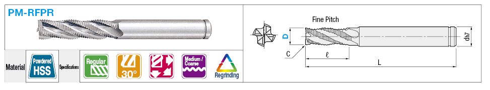 Powdered High-Speed Steel Roughing End Mill, Regular, Center Cut / Non-Coated Model:Related Image