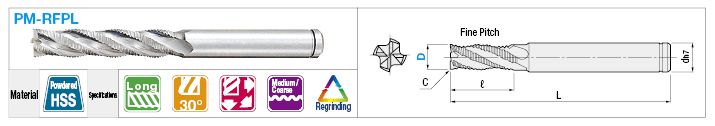 Powdered High-Speed Steel Roughing End Mill, Long, Center Cut / Non-Coated Model:Related Image