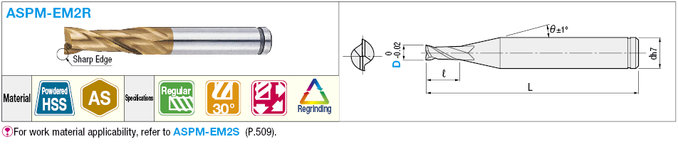 AS Coated Powdered High-Speed Steel Square End Mill, 2-Flute, Regular:Related Image