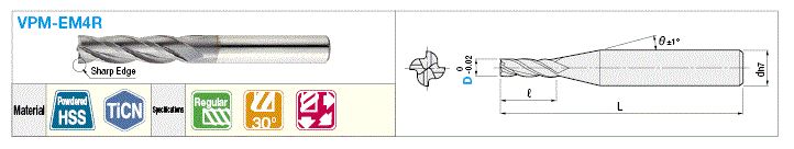 TiCN Coated Powdered High-Speed Steel Square End Mill, 4-Flute, Regular:Related Image