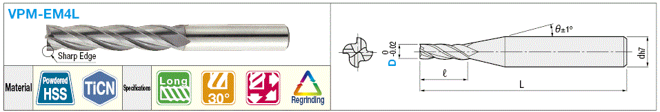 TiCN Coated Powdered High-Speed Steel Square End Mill, 4-Flute / Regular:Related Image