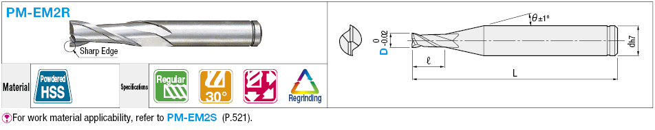 Powdered High-Speed Steel Square End Mill, 2-Flute / Regular / Non-Coated Model:Related Image