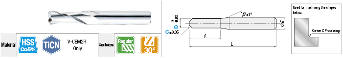 High-Speed Steel Corner C End Mill, 2-Flute / Regular Model:Related Image