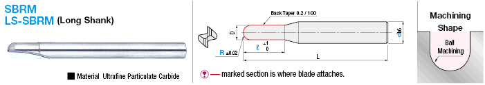 Carbide Straight Blade Ball End Mill, 2-Flute, Ram Ball, Back Tapered Model:Related Image