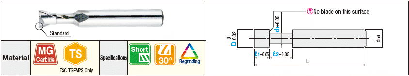 Carbide Blade Neck Relief End Mill, 2-Flute / Short Model:Related Image