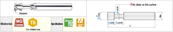 Carbide Blade Neck Relief End Mill, 4-Flute / Short Model:Related Image